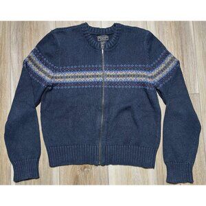 Vintage Abercrombie & Fitch Blue Fair Isle Print Zip Up Sweater - Women Size M